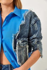 Denim Parçalı Tek Cepli Gömlek 2669 60351324 - Mavi