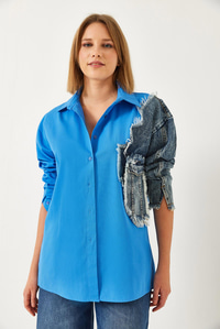 Denim Parçalı Tek Cepli Gömlek 2669 60351324 - Mavi