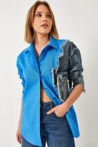 Denim Parçalı Tek Cepli Gömlek 2669 60351324 - Mavi