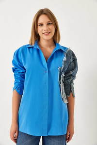 Denim Parçalı Tek Cepli Gömlek 2669 60351324 - Mavi
