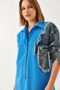 Denim Parçalı Tek Cepli Gömlek 2669 60351324 - Mavi