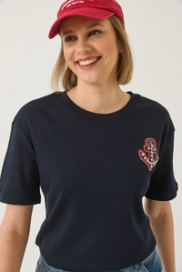 Denizci İşlemeli Taşlı Pamuklu T-Shirt 60283209 - Lacivert