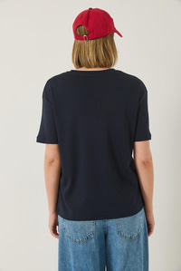 Denizci İşlemeli Taşlı Pamuklu T-Shirt 60283209 - Lacivert