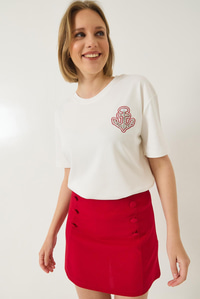 Denizci İşlemeli Taşlı Pamuklu T-Shirt 60283209 - Beyaz