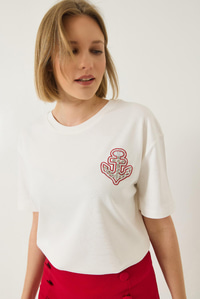 Denizci İşlemeli Taşlı Pamuklu T-Shirt 60283209 - Beyaz