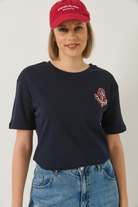 Denizci İşlemeli Taşlı Pamuklu T-Shirt 60283209 - Lacivert