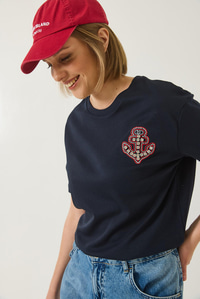 Denizci İşlemeli Taşlı Pamuklu T-Shirt 60283209 - Lacivert