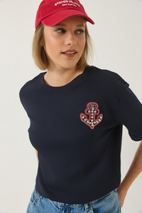 Denizci İşlemeli Taşlı Pamuklu T-Shirt 60283209 - Lacivert