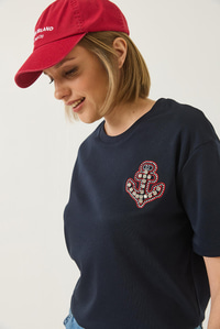 Denizci İşlemeli Taşlı Pamuklu T-Shirt 60283209 - Lacivert