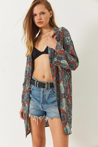 Desenli Kısa Viskon Kimono 60261495 - Çok Renkli