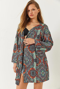 Desenli Kısa Viskon Kimono 60261495 - Çok Renkli