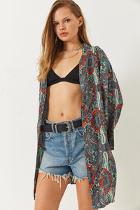 Desenli Kısa Viskon Kimono 60261495 - Çok Renkli
