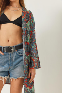 Desenli Kısa Viskon Kimono 60261495 - Çok Renkli