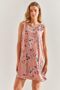 Desenli Viskon Elbise 60171041 - Pembe ELBİSE modelleri