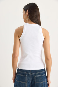 Diamond Şeritli Basic Crop Bluz 60602063 - Beyaz