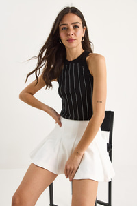 Diamond Şeritli Basic Crop Bluz 60602063 - Siyah