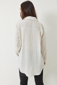 Dijital Çizgili Oversize Basic Gömlek 4743 60261397 - Ekru