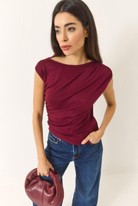 Drape Detaylı Soft Touch Esnek Viskon Bluz 4019 60284038 - Bordo