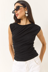 Drape Detaylı Soft Touch Esnek Viskon Bluz 4019 60284038 - Siyah