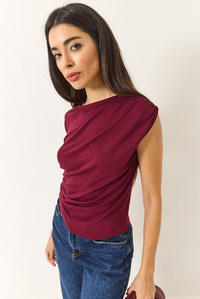 Drape Detaylı Soft Touch Esnek Viskon Bluz 4019 60284038 - Bordo