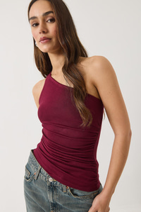 Drape Detaylı Tek Omuz Soft Touch Esnek Viskon Bluz 4013 60284028 - Bordo