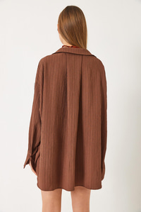 Düşük Omuz Oversize Basic Bürümcük Gömlek 60392 60271069 - Kahverengi