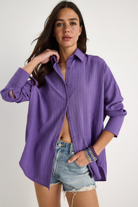 Düşük Omuz Oversize Basic Bürümcük Gömlek 60392 60271069 - Mor