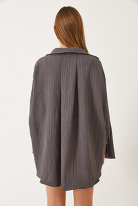 Düşük Omuz Oversize Basic Bürümcük Gömlek 60392 60271069 - Füme