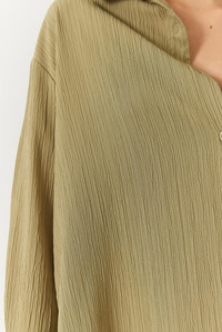 Düşük Omuz Oversize Basic Bürümcük Gömlek 60392 60271069 - Haki
