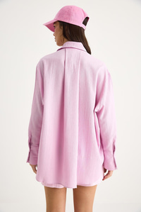 Düşük Omuz Oversize Basic Bürümcük Gömlek 60392 60271069 - Pembe