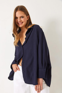 Düşük Omuz Oversize Basic Bürümcük Gömlek 60392 60271069 - Lacivert