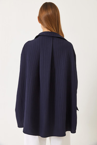 Düşük Omuz Oversize Basic Bürümcük Gömlek 60392 60271069 - Lacivert