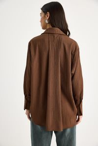 Düşük Omuz Oversize Basic Bürümcük Gömlek 60392 60271069 - Kahverengi
