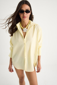 Düşük Omuz Oversize Basic Bürümcük Gömlek 60392 60271069 - Sarı