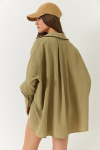 Düşük Omuz Oversize Basic Bürümcük Gömlek 60392 60271069 - Haki