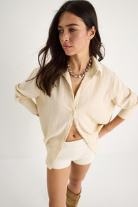 Düşük Omuz Oversize Basic Bürümcük Gömlek 60392 60271069 - Bej