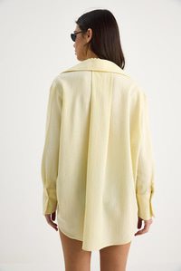 Düşük Omuz Oversize Basic Bürümcük Gömlek 60392 60271069 - Sarı