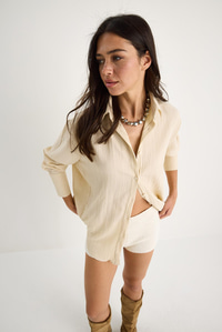Düşük Omuz Oversize Basic Bürümcük Gömlek 60392 60271069 - Bej
