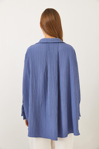 Düşük Omuz Oversize Basic Bürümcük Gömlek 60392 60271069 - İndigo