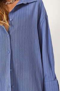 Düşük Omuz Oversize Basic Bürümcük Gömlek 60392 60271069 - İndigo