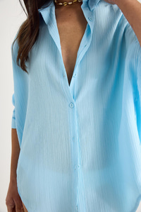 Düşük Omuz Oversize Basic Bürümcük Gömlek 60392 60271069 - Bebe Mavisi