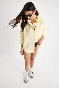 Düşük Omuz Oversize Basic Bürümcük Gömlek 60392 60271069 - Sarı