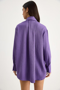 Düşük Omuz Oversize Basic Bürümcük Gömlek 60392 60271069 - Mor
