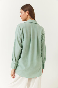 Düşük Omuz Oversize Basic Bürümcük Gömlek 60392 60271069 - Mint Yeşili
