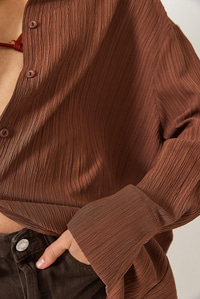 Düşük Omuz Oversize Basic Bürümcük Gömlek 60392 60271069 - Kahverengi