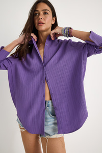 Düşük Omuz Oversize Basic Bürümcük Gömlek 60392 60271069 - Mor