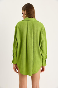 Düşük Omuz Oversize Basic Bürümcük Gömlek 60392 60271069 - Fıstık Yeşili