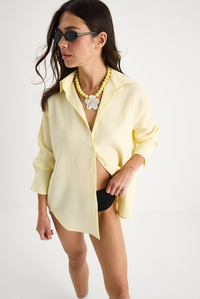 Düşük Omuz Oversize Basic Bürümcük Gömlek 60392 60271069 - Sarı
