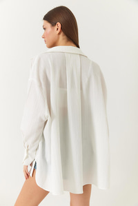 Düşük Omuz Oversize Basic Bürümcük Gömlek 60392 60271069 - Ekru