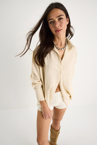 Düşük Omuz Oversize Basic Bürümcük Gömlek 60392 60271069 - Bej